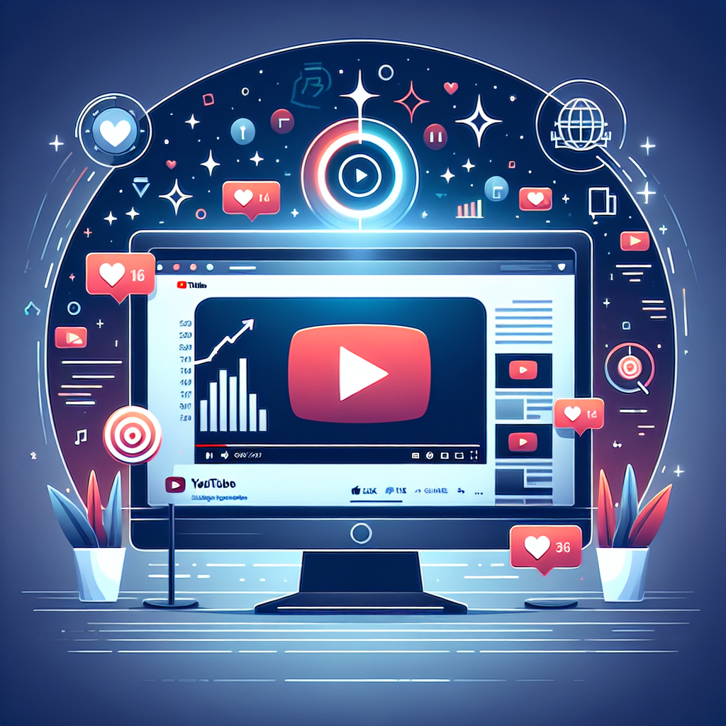 גרפיקה המציגה מסך יוטיוב פתוח עם עלייה חדה בגרף הצפיות, סמלי לייקים ושיתופים, הממחישה איך קניית צפיות ביוטיוב יכולה לקדם וידאו להפוך לוויראלי בשיטה חוקית