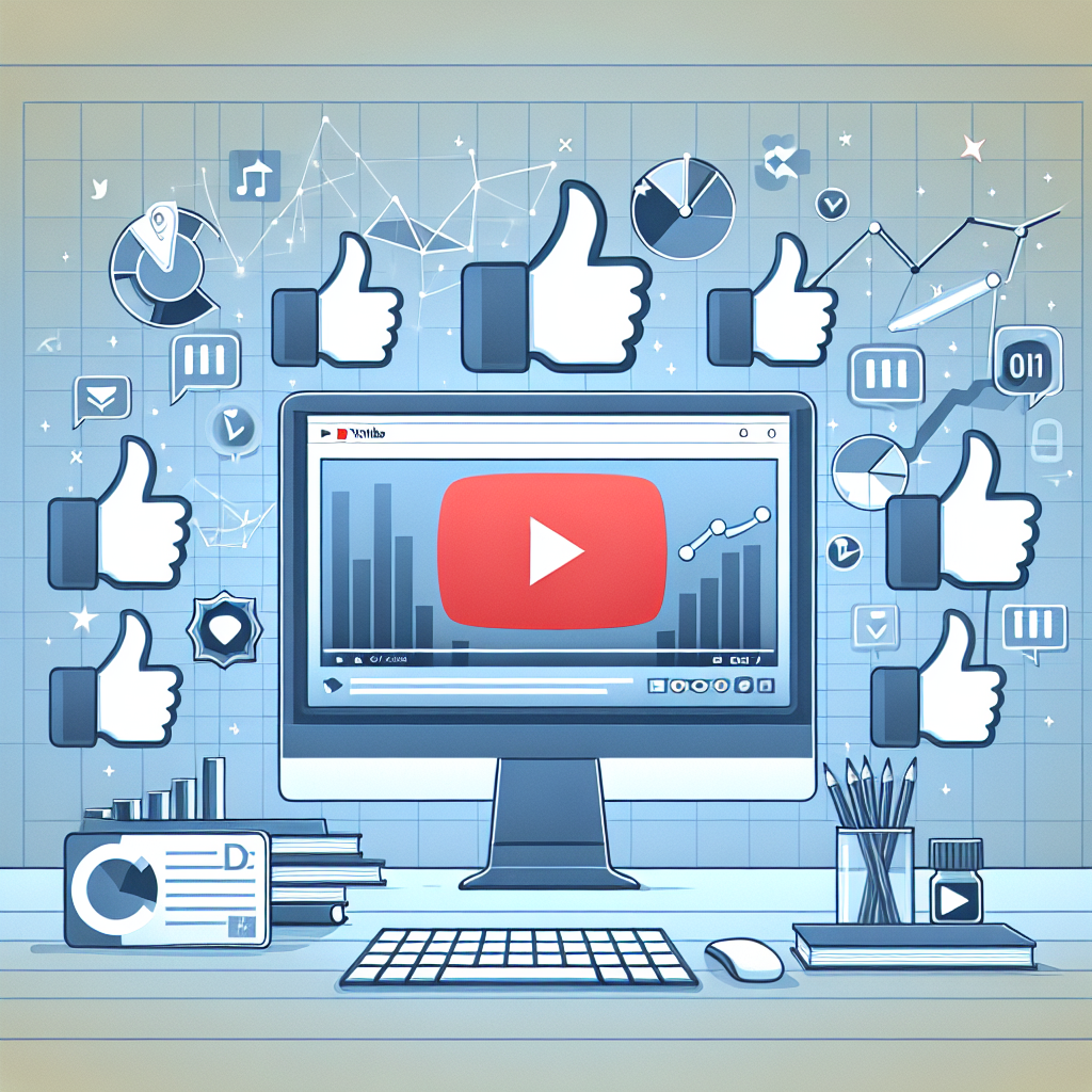 מסך מחשב עם לוגו יוטיוב וסימני לייק רבים ברקע, המסמלים את השפעת קניית לייקים ביוטיוב על צמיחת הערוץ והגדלת החשיפה והמעורבות.