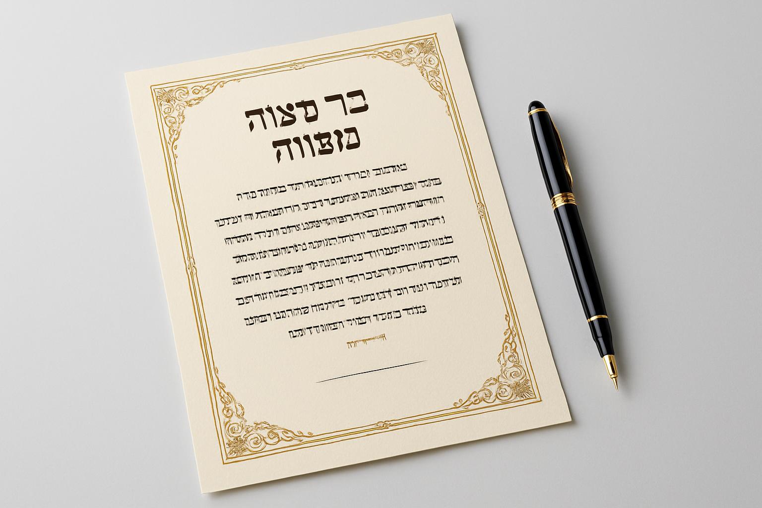ברכה לבר מצווה מעוצבת ומודפסת על קלף נייר.