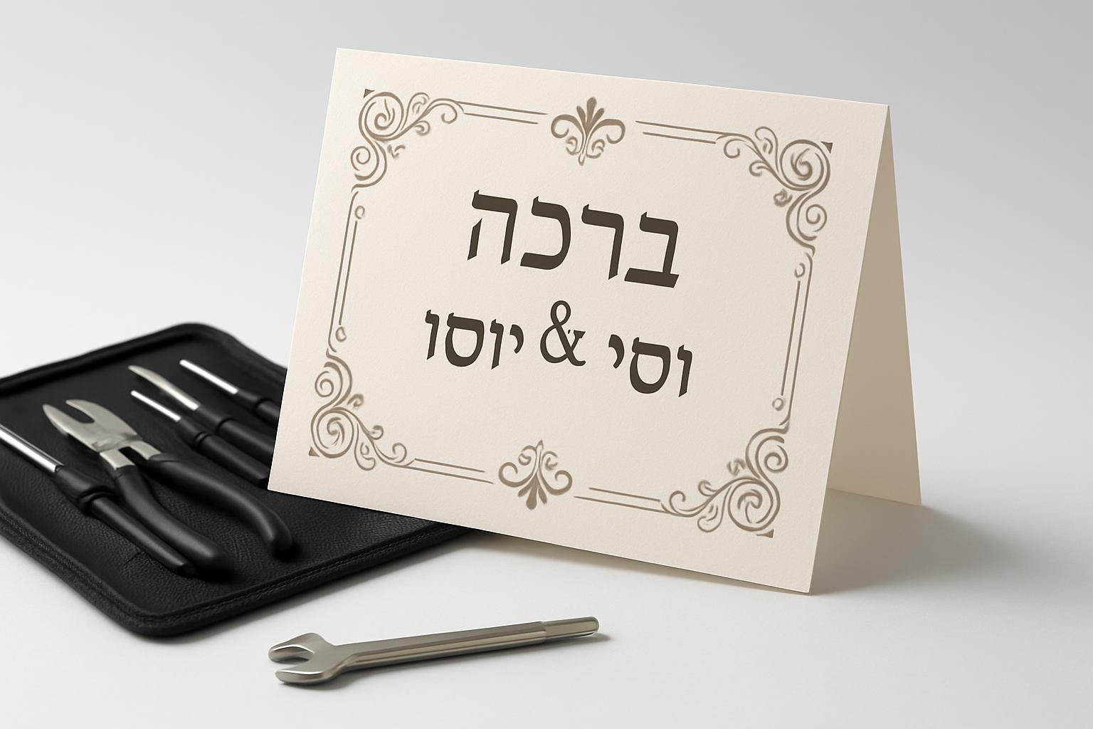 ברכה לחתונה מעוצבת עם עיטורים אישיים ושמות החתן והכלה.